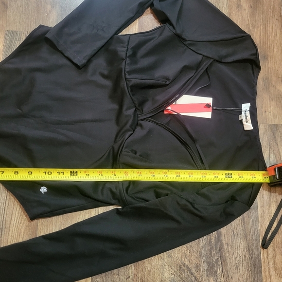 Popilush Black Longsleeve Deep V Shapewear Tummy Control Criss Cross Bodysuit XL - Picture 8 of 10